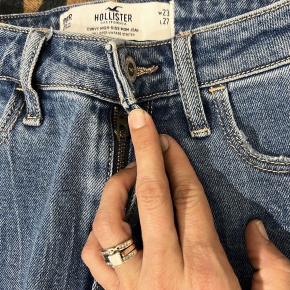 Hollister Jeans Size 23 Curvy High Rise Mom Denim Stretch Colorblock Patchwork - Picture 6 of 14